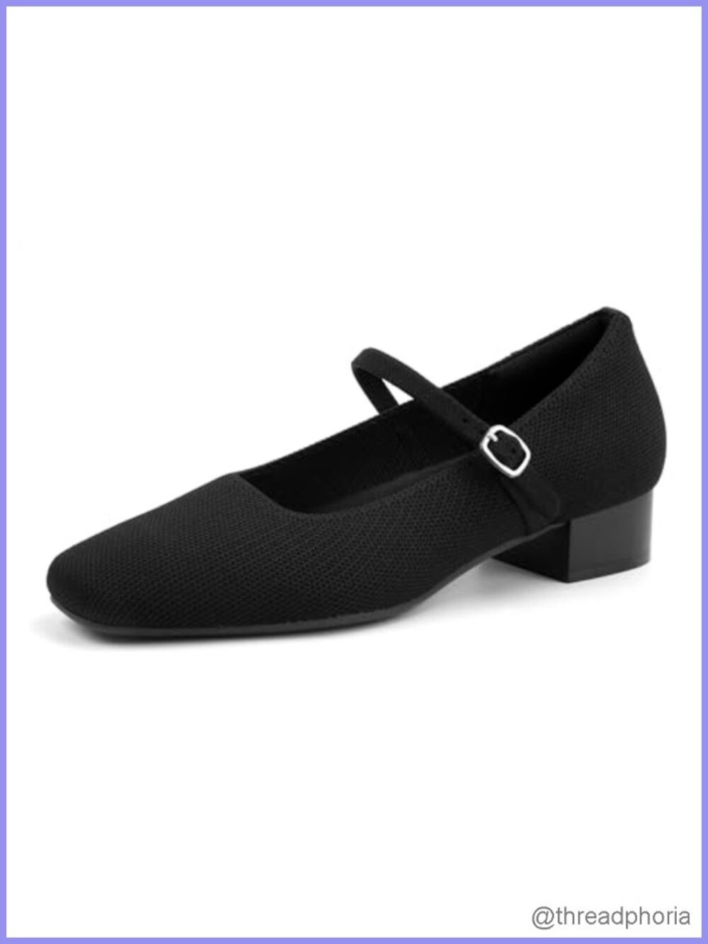 Mary Jane Pumps Chunky Heel Ankle Strap Knit Square Toe Office Low Heels